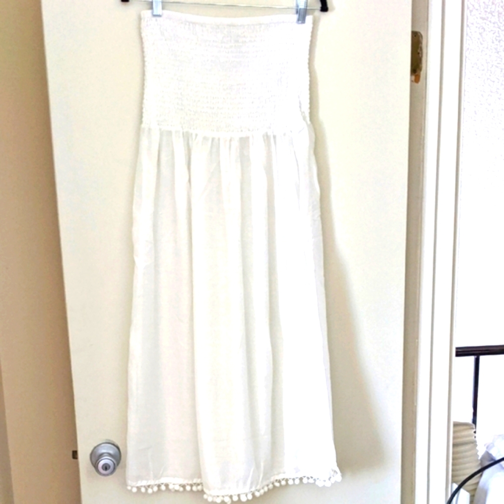 White Strapless Swim Coverup